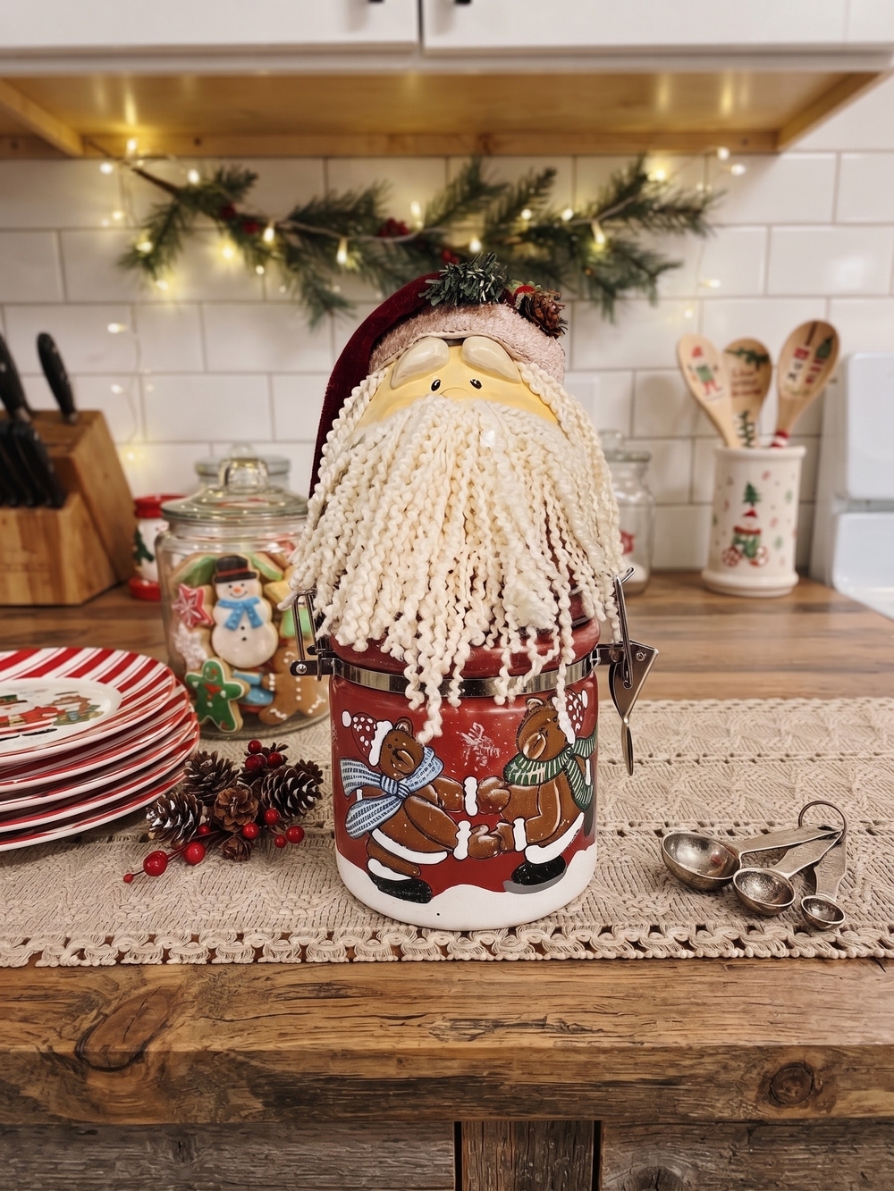 Vintage 90s Christmas Santa Cookie Jar Canister